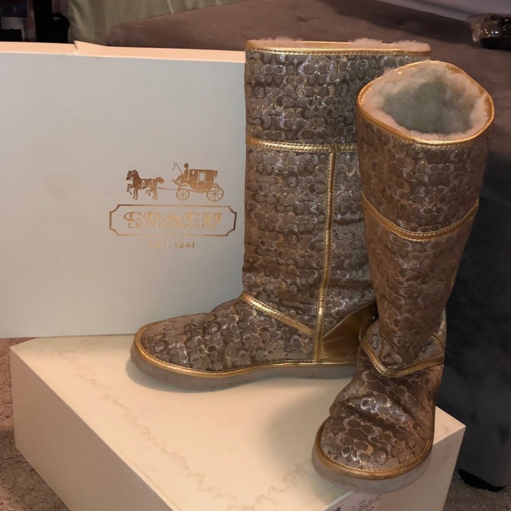 AUTHENTIC Coach Metallic “Nikole” Shearling Boots